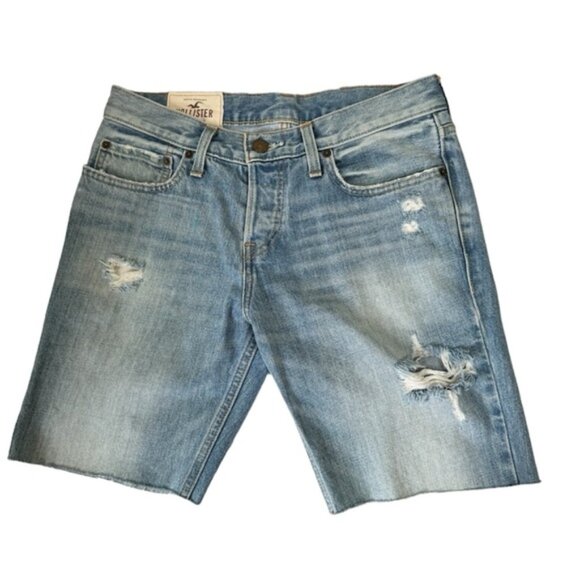 Hollister Jean Cut Off Shorts High Waist Button Fly Raw Hem Distress Stretch 30 - Picture 2 of 16